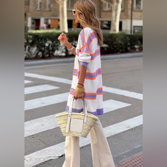 Zoey striped long sleeve button cardigan - Picture 4 of 5